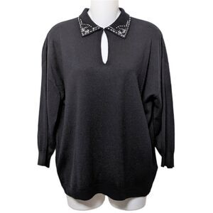 LAUREL Virgin Wool Beaded Sequin Collar Sweater 10